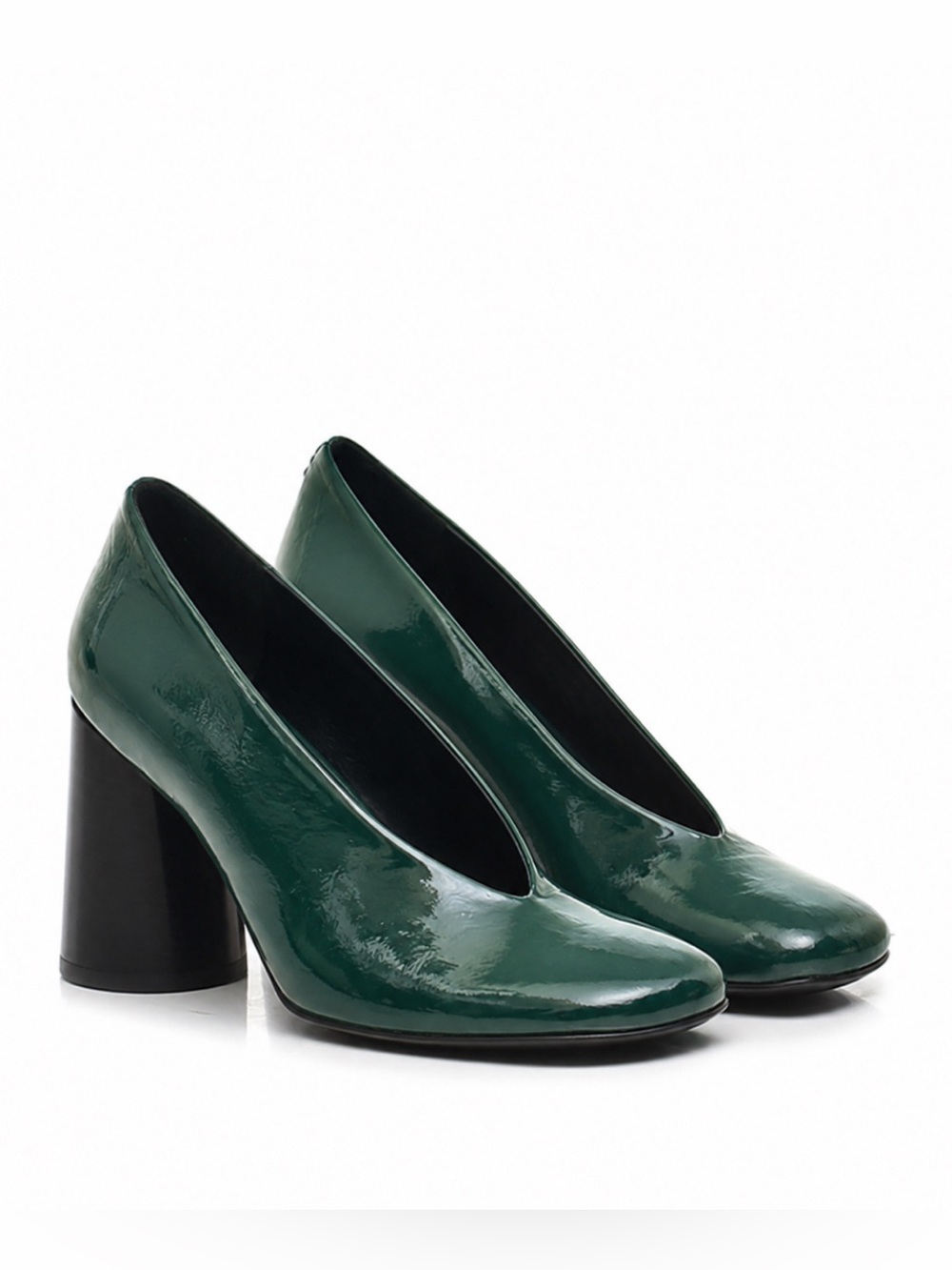 Halmanera Green Patent Leather Round Toe Block Heel Pumps Shoes Sz 39 US 9 Tear
